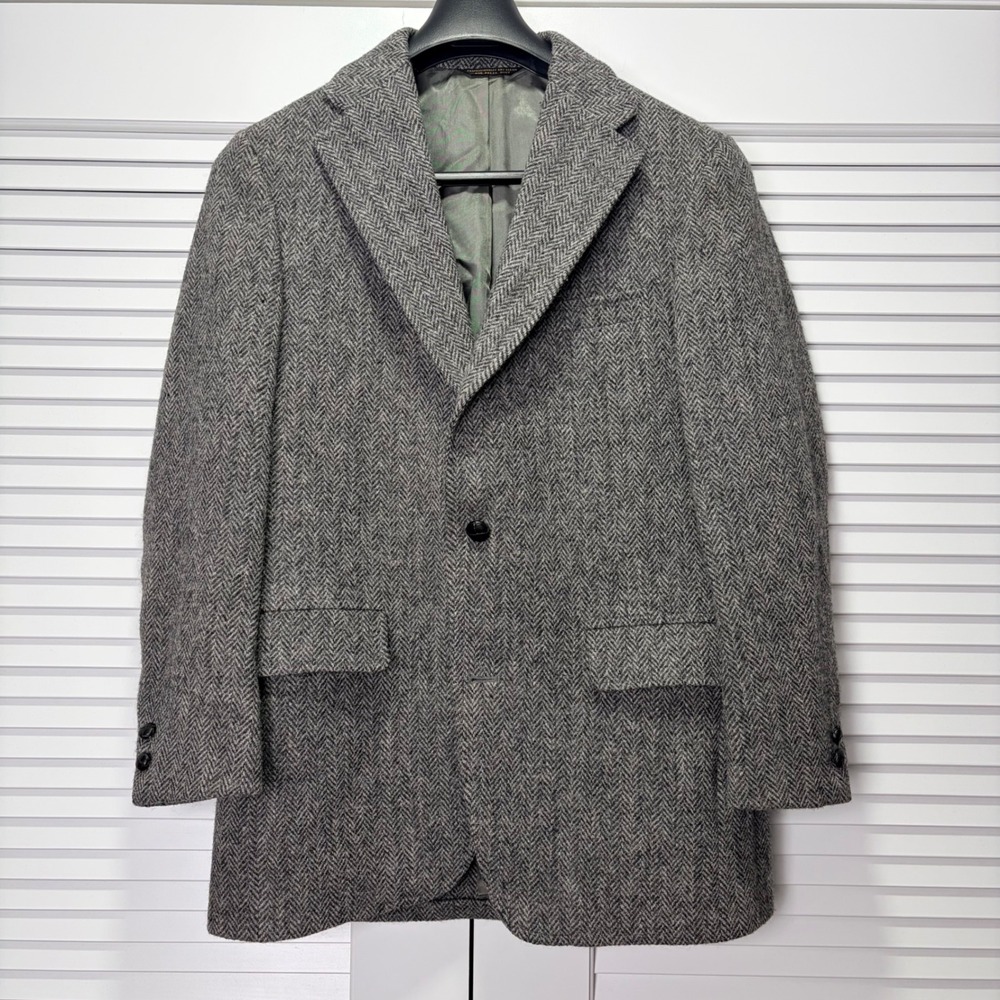 Harris Tweed Grey Herringbone Wool Sport Coat Blazer Young Mans Fancy Union Made
